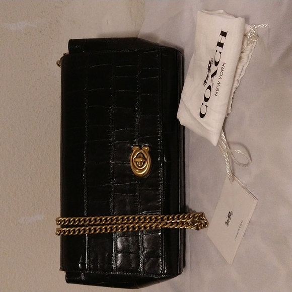 Coach Handbags - Coach croc leather handbag with chain strap dust bag and booklet.
